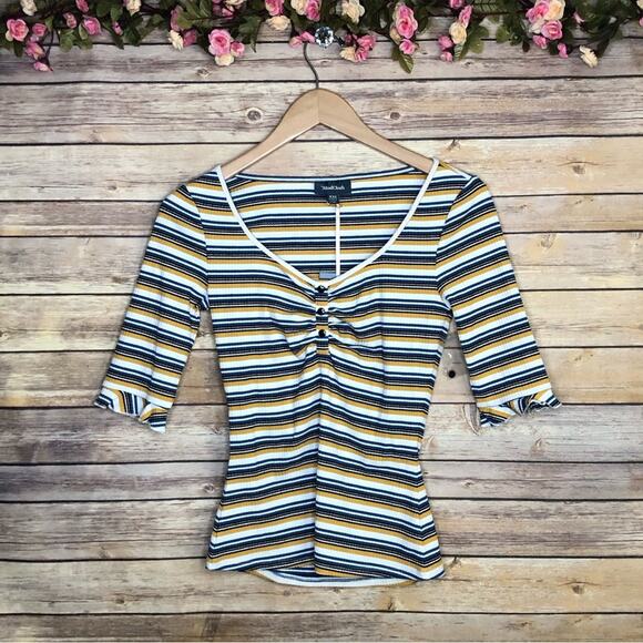 NWT ModCloth Ribbed Stripe Henley Top - Picture 2 of 8